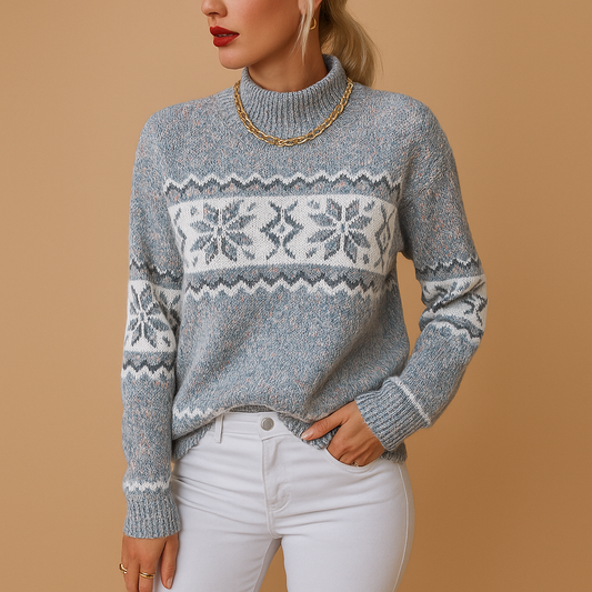 Pull Femme Hiver Laine Bleu Névé - LuxeStyle