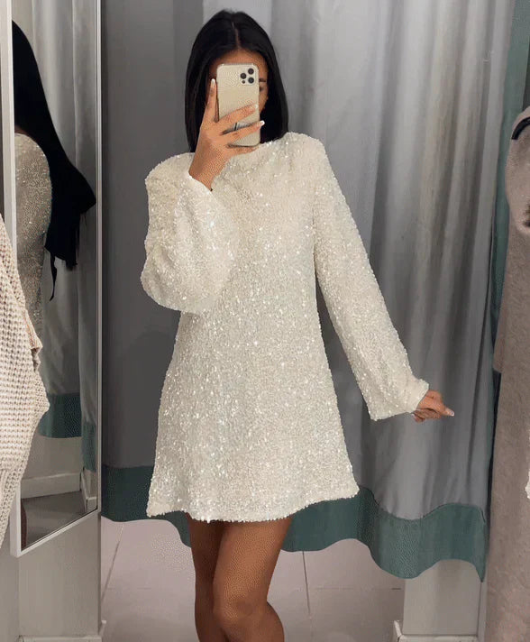 Robe de Soirée Élégante Femme - Robe de Cocktail Pailletée Taille Cintrée