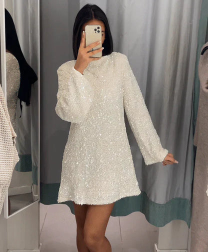 Robe de Soirée Élégante Femme - Robe de Cocktail Pailletée Taille Cintrée