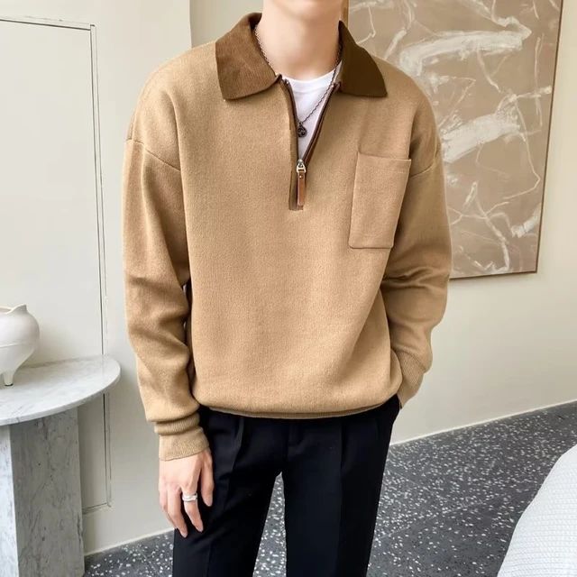 Pull Homme Col Reversé Élégant pour Journées Fraîches