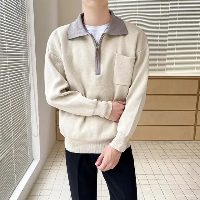 Pull Homme Col Reversé Élégant pour Journées Fraîches