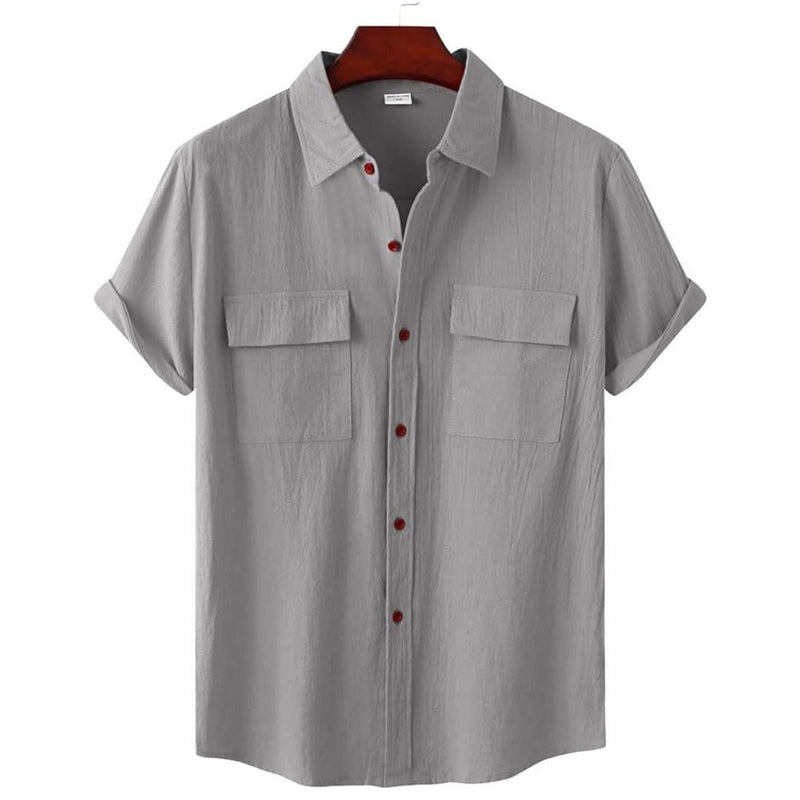Chemise Casual Relaxe avec Poches et Manches Courtes