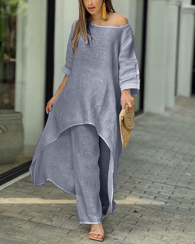 Ensemble Femme Chic - Tunique Legère & Pantalon Tailleur