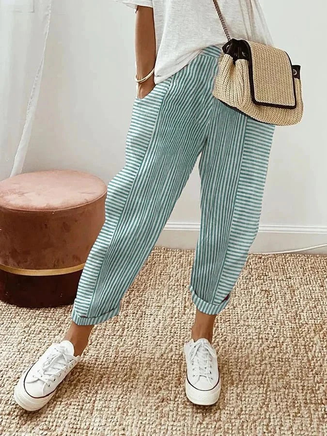 Pantalon à rayures détendu femme