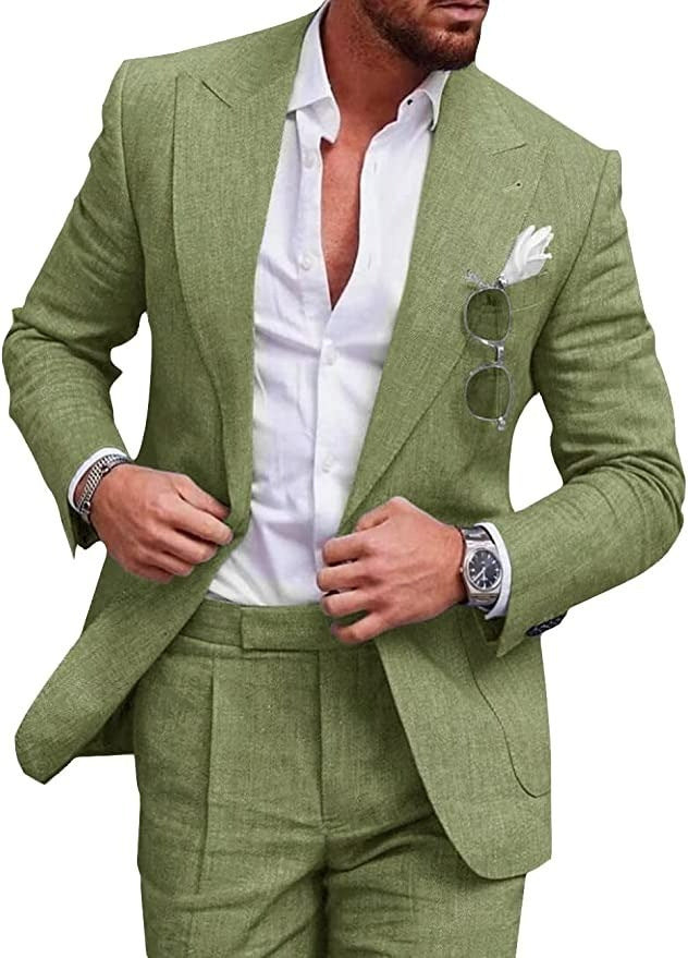 Costume Homme Élégant Lin Beige avec Chemise Blanche Classique