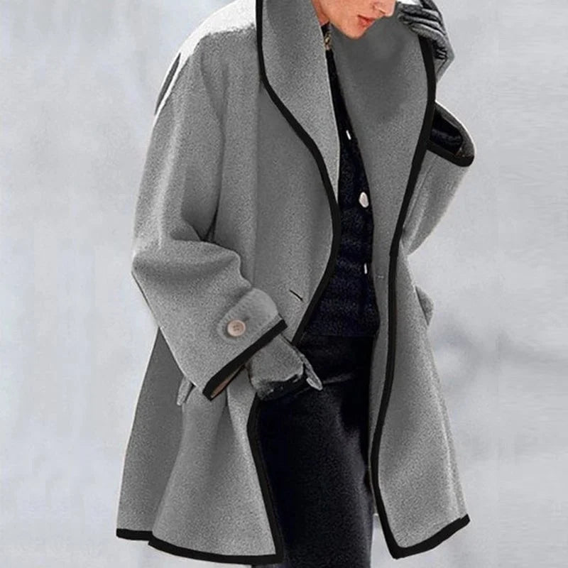 Manteau Femme Blanc Ivoire à Contraste Chic avec Fermeture Boutons