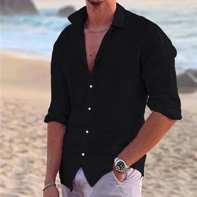 Chemise Lin Rose Homme Décontractée Manches Longues