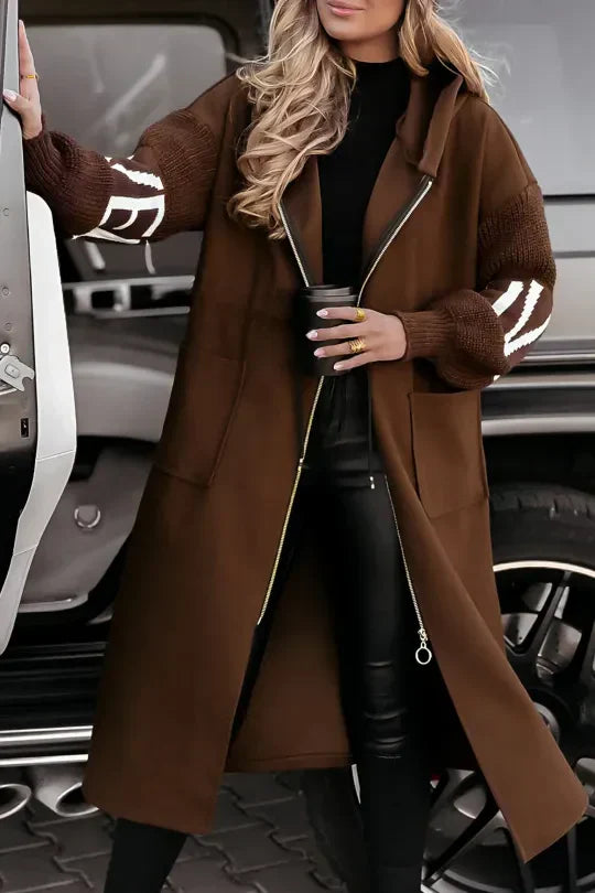 Veste Femme Hiver Patchwork - Manteau Élégant Imperméable avec Capuche & Manches Douces