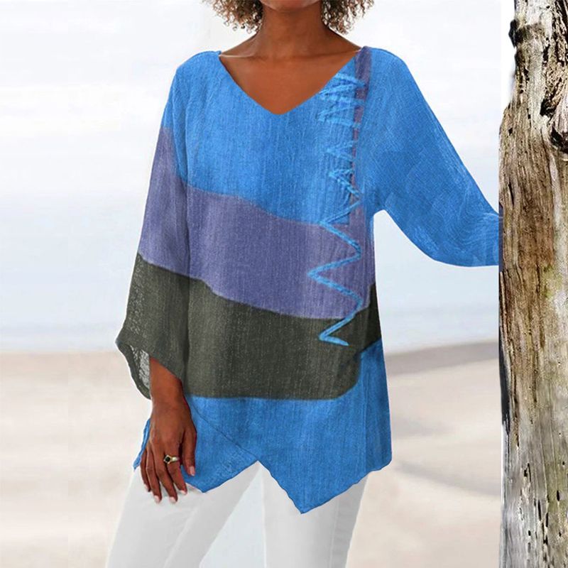 Top Femme Bicolore Élégant Col V