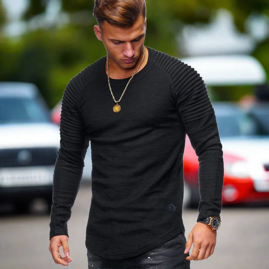Sweat-shirt élégant à col rond et manches ajustées - LuxeStyle