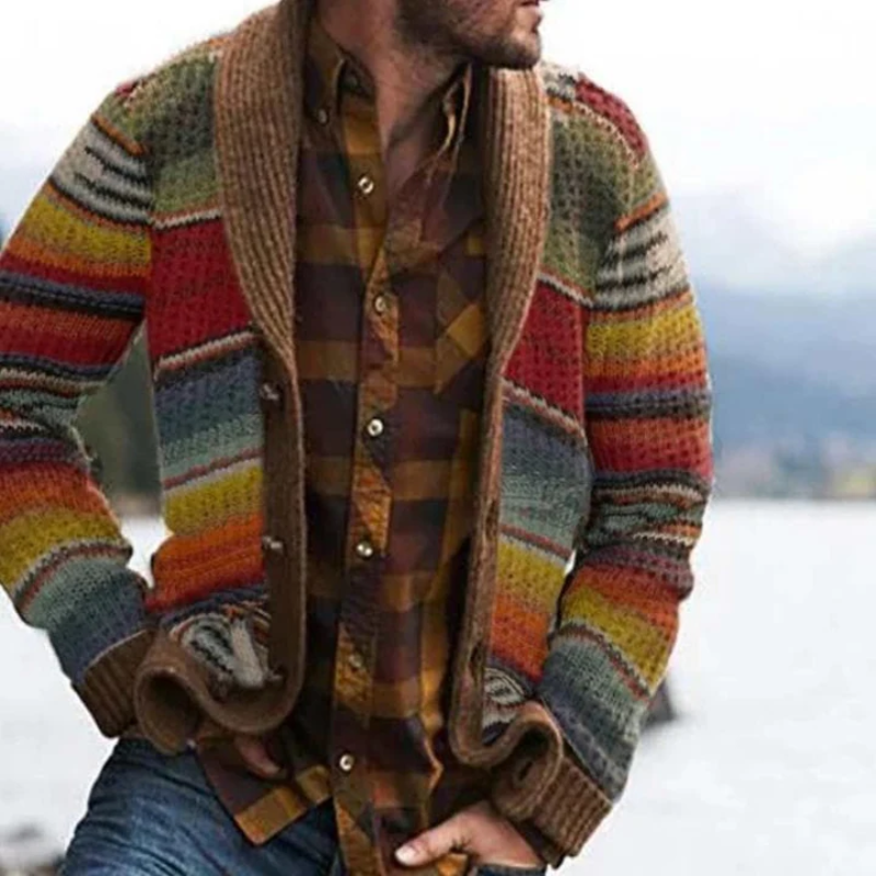 Cardigan Élégant à Carreaux Manches Longues Boutonnés - LuxeStyle