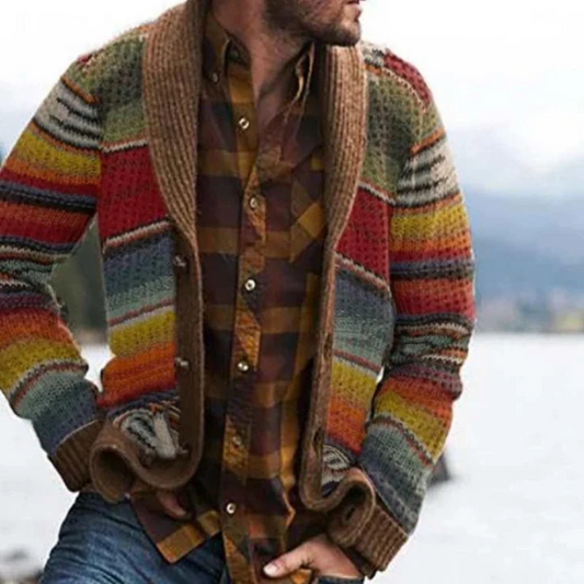 Cardigan Élégant à Carreaux Manches Longues Boutonnés - LuxeStyle