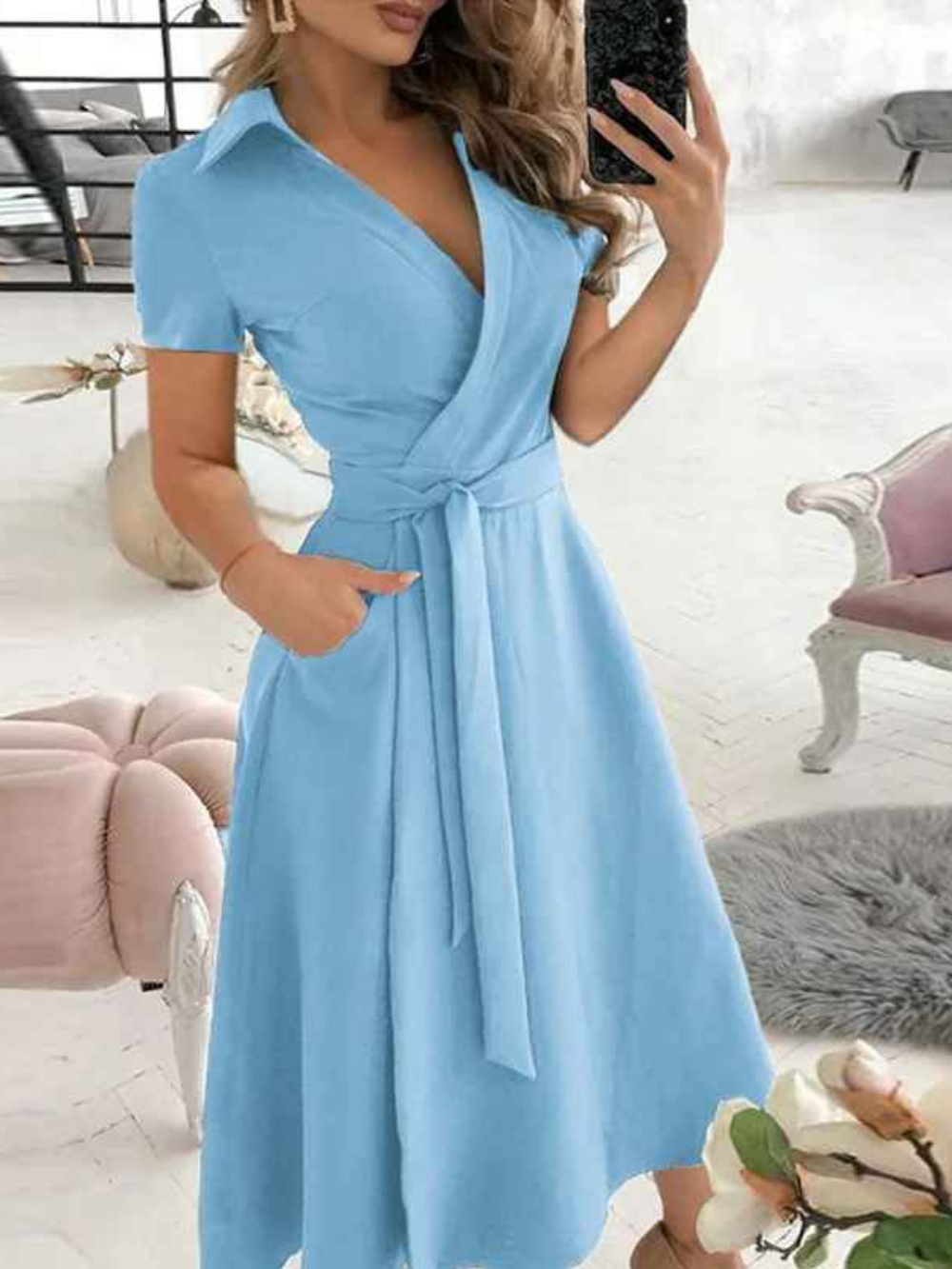 Robe Femme Élégante - Robe Imprimée Chic avec Ceinture et Coupe Fluide pour Tous les Jours