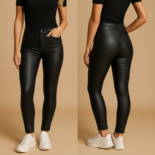 Pantalon cuir noir femme élégant slim - LuxeStyle