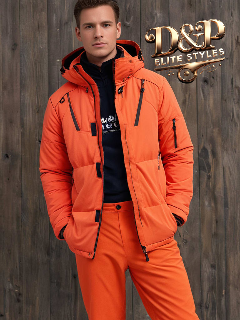 Veste de ski homme rouge avec capuche et poches