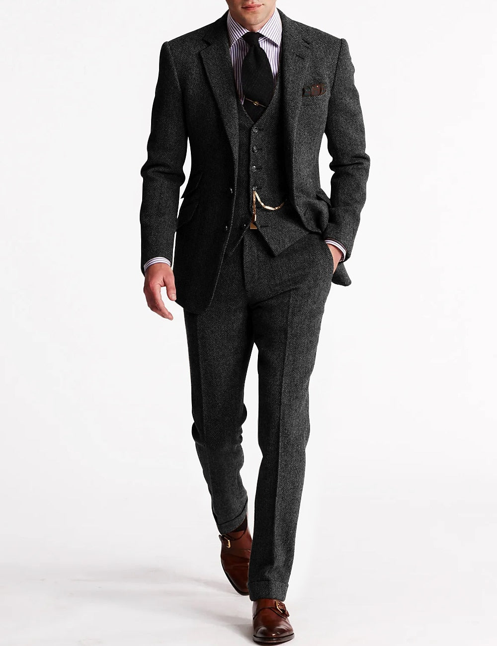 Costume Homme Classique Brun Trois Pièces