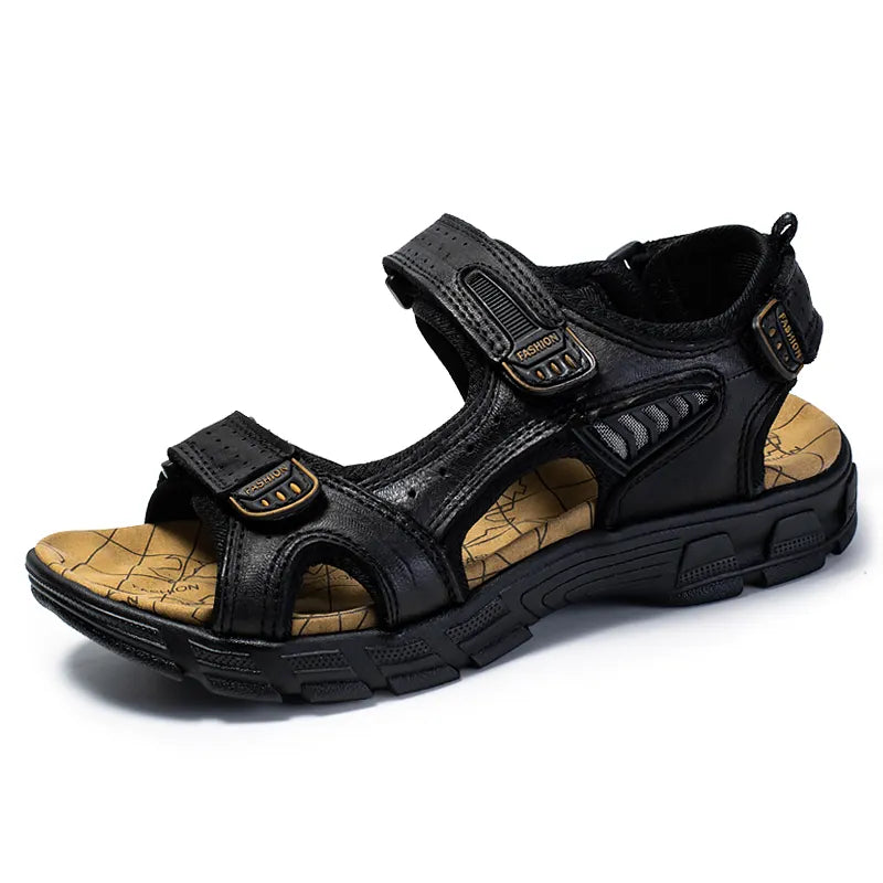 Sandale Randonnée Cuir Noir Homme robuste - LuxeStyle