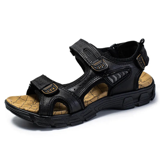Sandale Randonnée Cuir Noir Homme robuste - LuxeStyle
