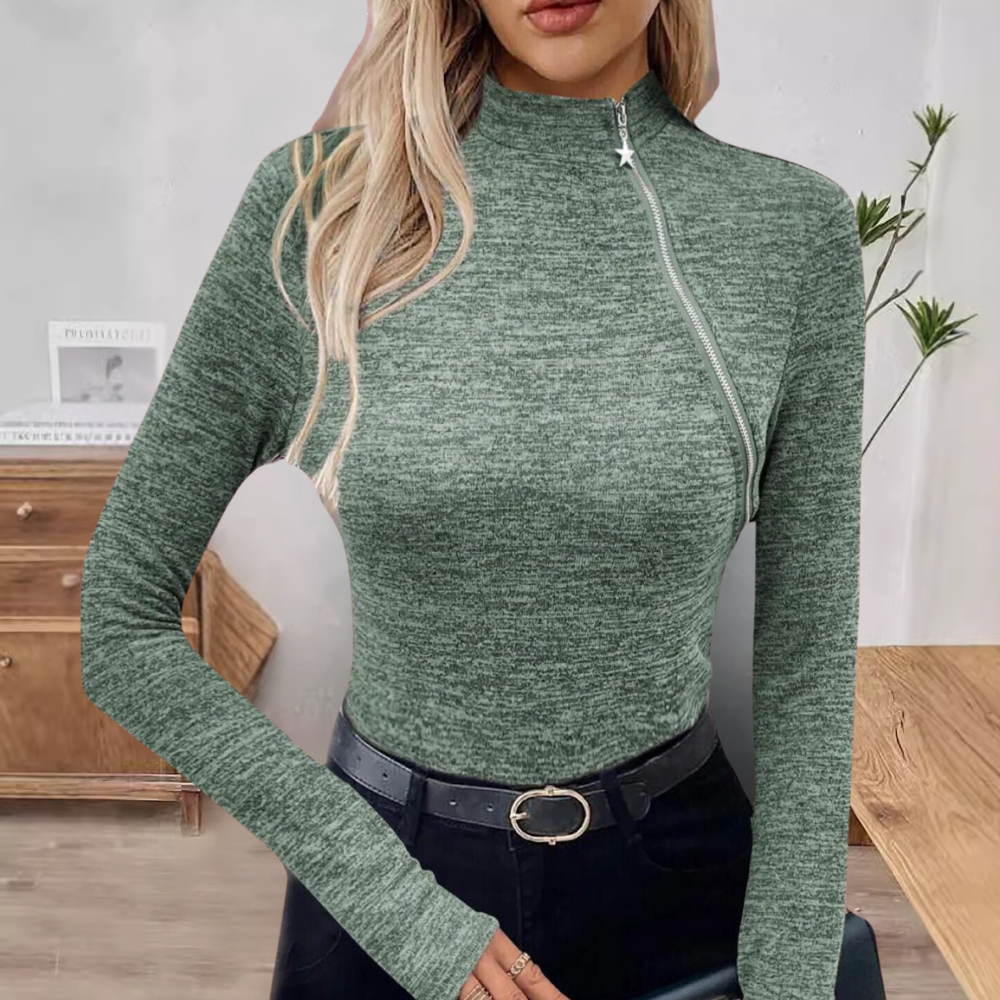 MICAELA - Pull-over à Zip Oblique pour Femmes