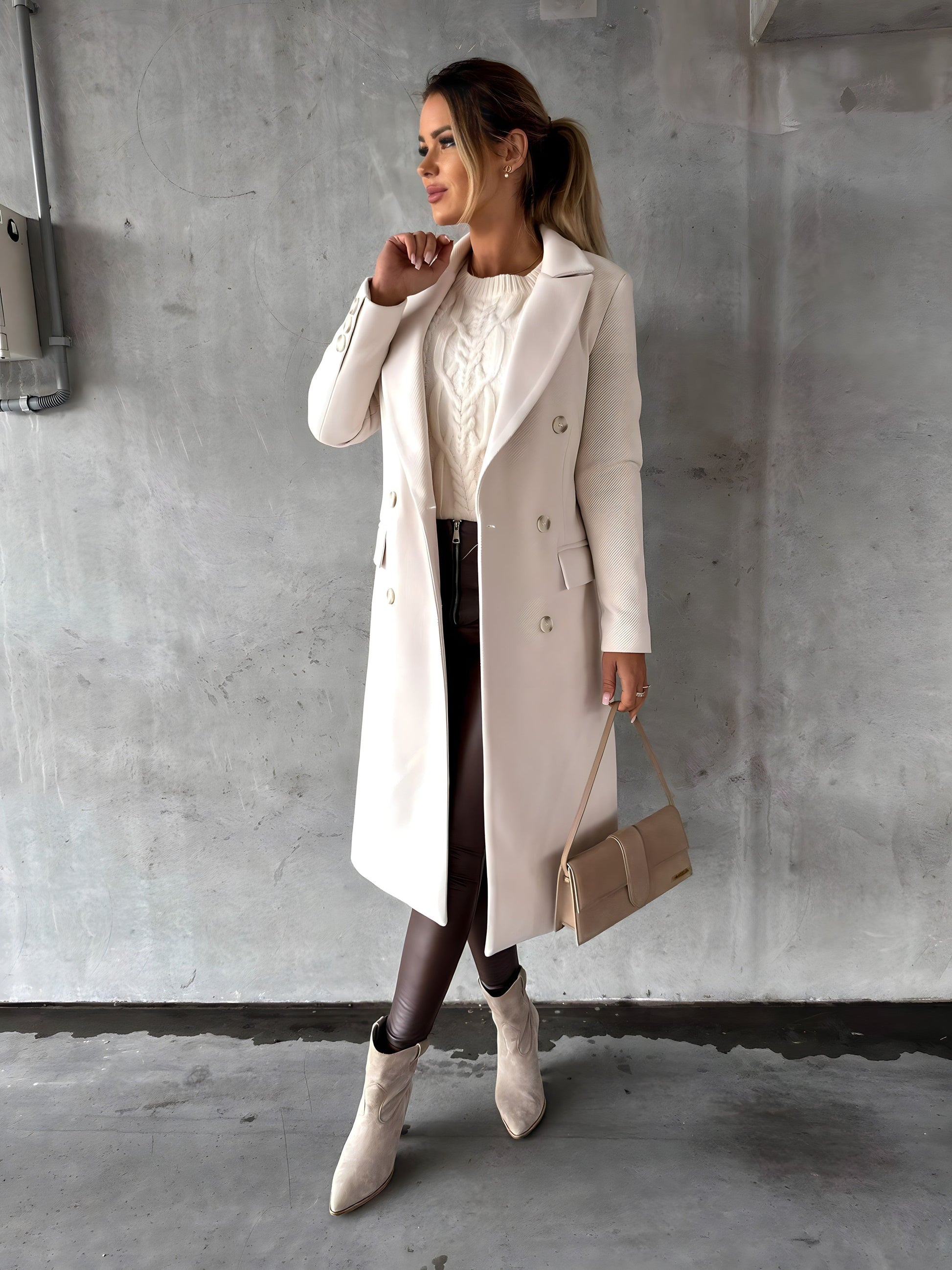 Manteau Femme Hiver Blanc Néo avec Fermeture Boutons - LuxeStyle