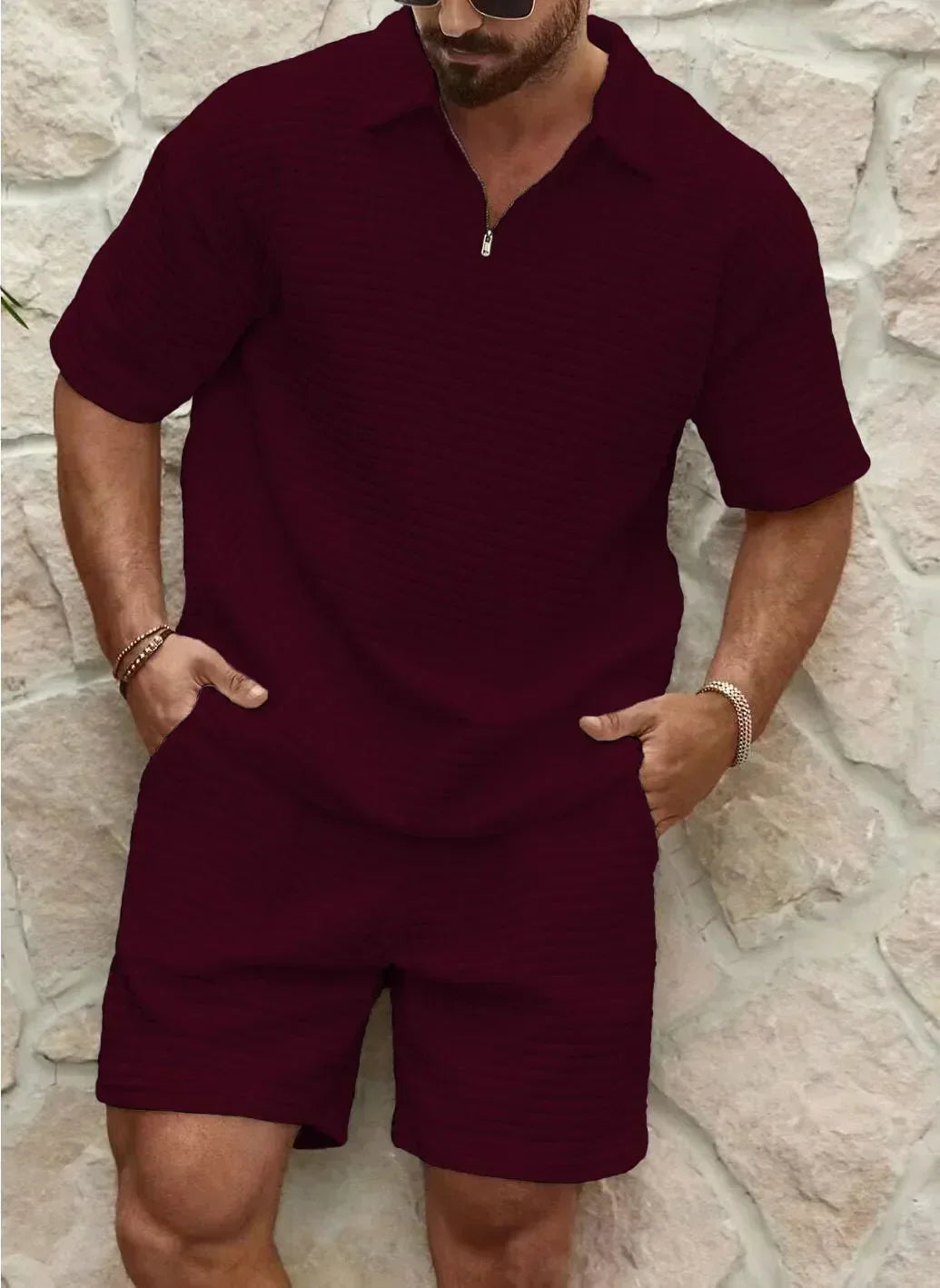 Chemise et Short Homme Noir Décontracté Zippé