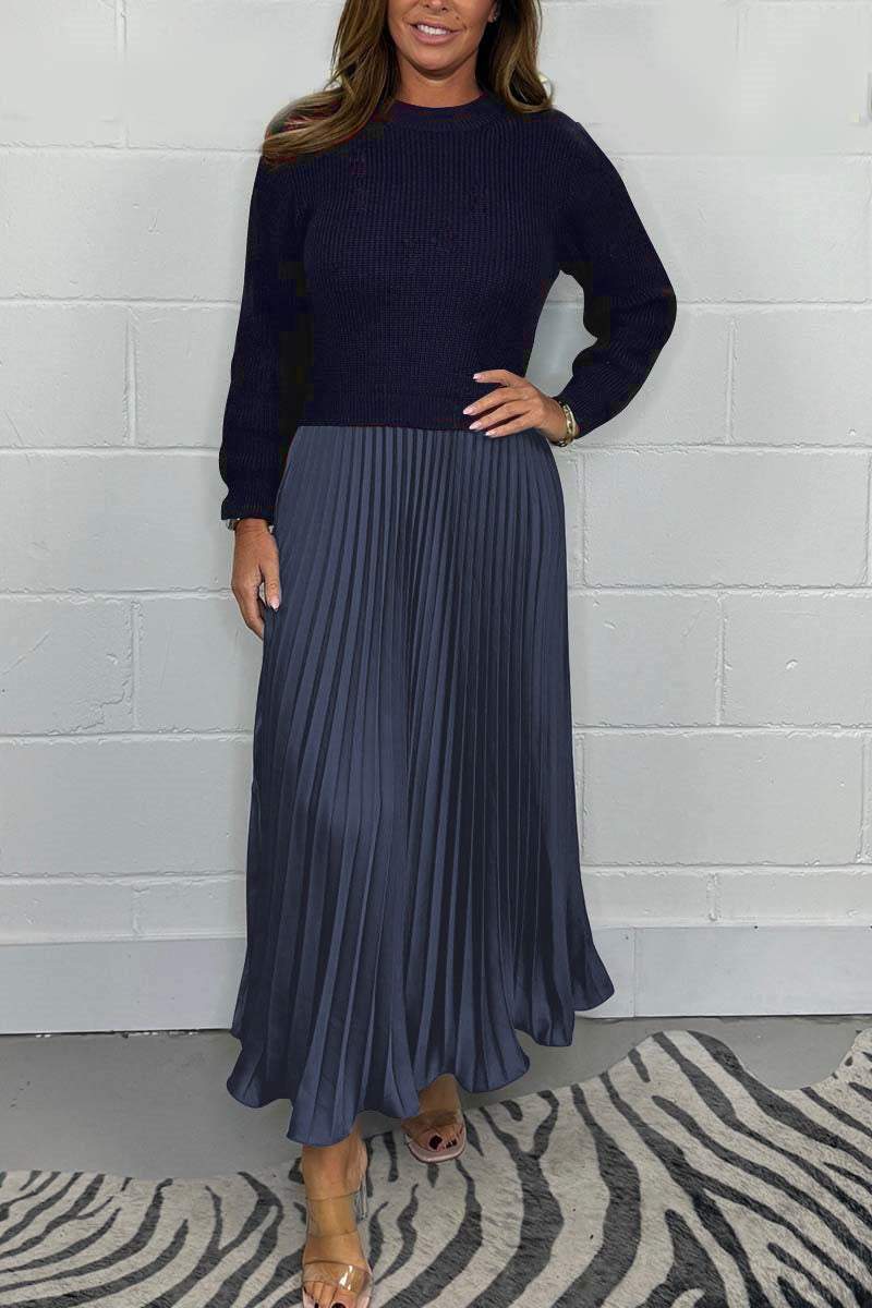 Robe Pull Automne Femme - Maille Mince et Douillette avec Ourlet Plissé