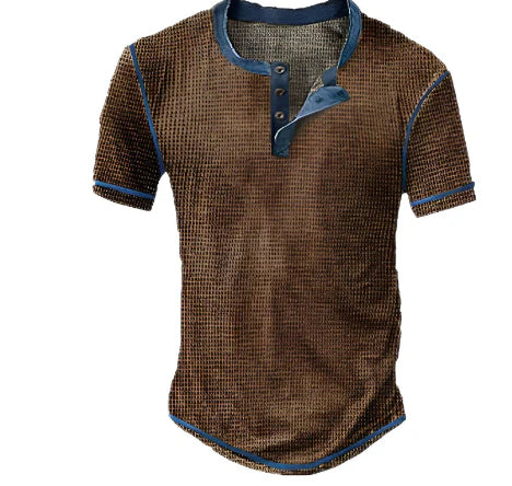 T-shirt Court Marron Col Boutonné - LuxeStyle
