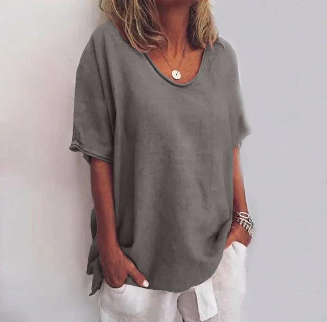 T-shirt femme décontracté gris col rond manches courtes → T-shirt femme casual gris col rond manches courtes 

Non, attend, voici la réponse :

T-shirt Gris Femme Relaxed Manches Courtes