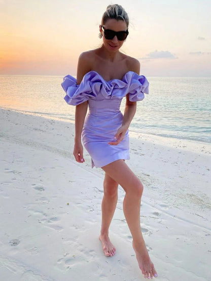 LunaSatinée™ – Robe Satinée Femme à Épaules Dénudées
