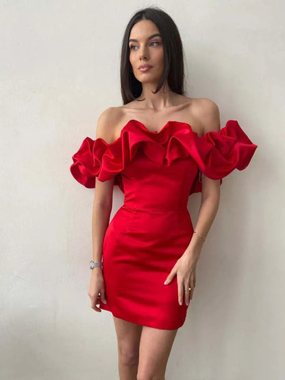 LunaSatinée™ – Robe Satinée Femme à Épaules Dénudées