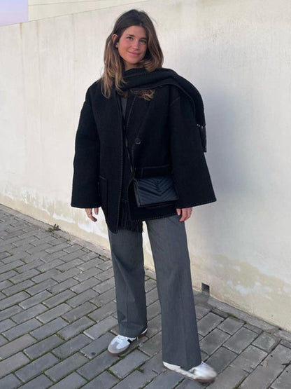 Manteau Femme Élégant avec Écharpe pour Automne Hiver