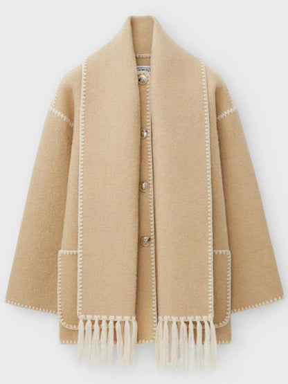 Manteau Femme Élégant avec Écharpe pour Automne Hiver