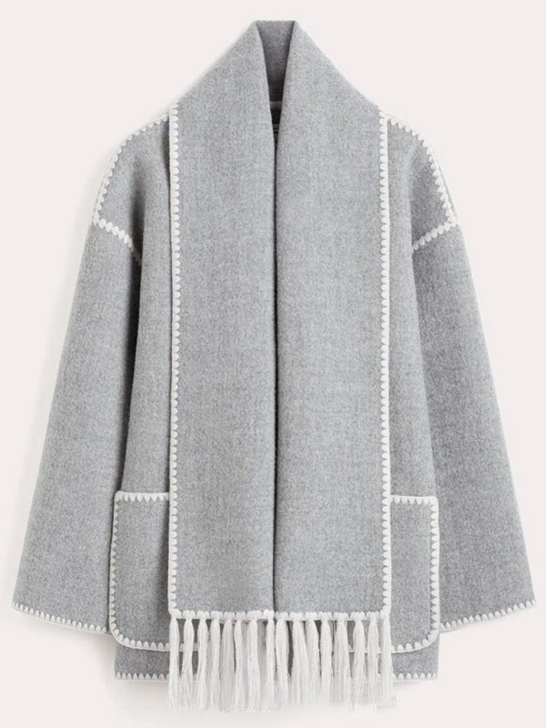 Manteau Femme Élégant avec Écharpe pour Automne Hiver