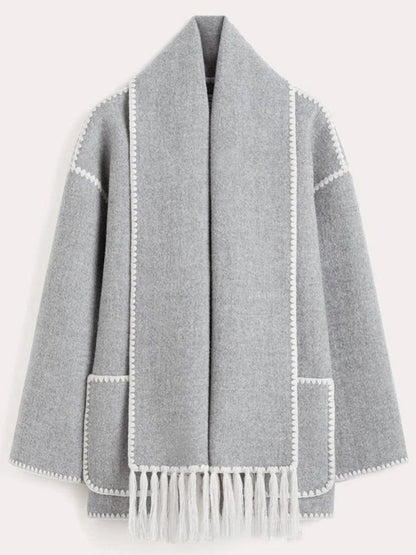 Manteau Femme Élégant avec Écharpe pour Automne Hiver
