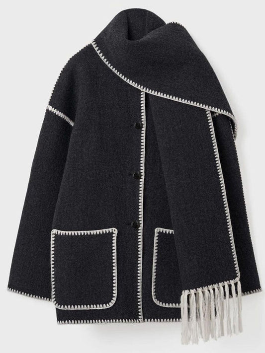Manteau Femme Élégant avec Écharpe pour Automne Hiver - LuxeStyle