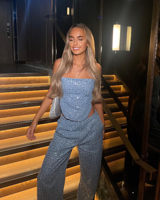 Ensemble Élégant Femme : Top Scintillant et Pantalon Chique pour Soirée - LuxeStyle