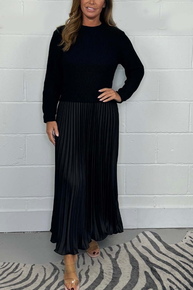 Robe Pull Automne Femme - Maille Mince et Douillette avec Ourlet Plissé
