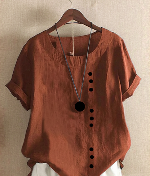 Blouse Lin Élégante Manches Courtes Boutons Féminins