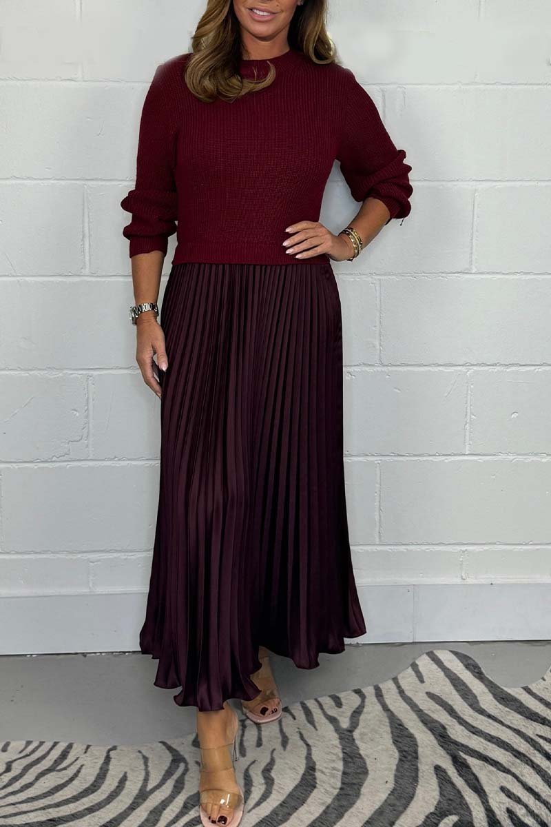 Robe Pull Automne Femme - Maille Mince et Douillette avec Ourlet Plissé