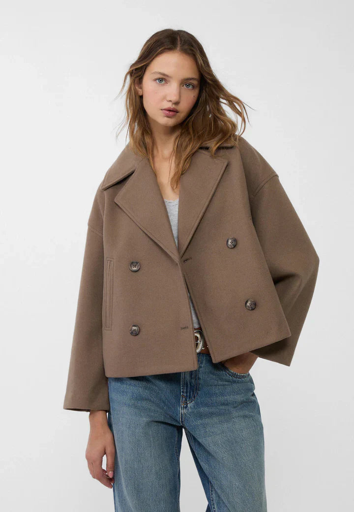 Veste Femme Élégante - Manteau Court Chic en Tissu Confortable