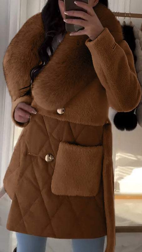 Manteau Femme Hiver avec Col en Fausse Fourrure