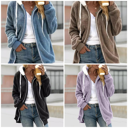 Veste Polaire Élégante Capuche Féminine à Fermeture Éclair - LuxeStyle