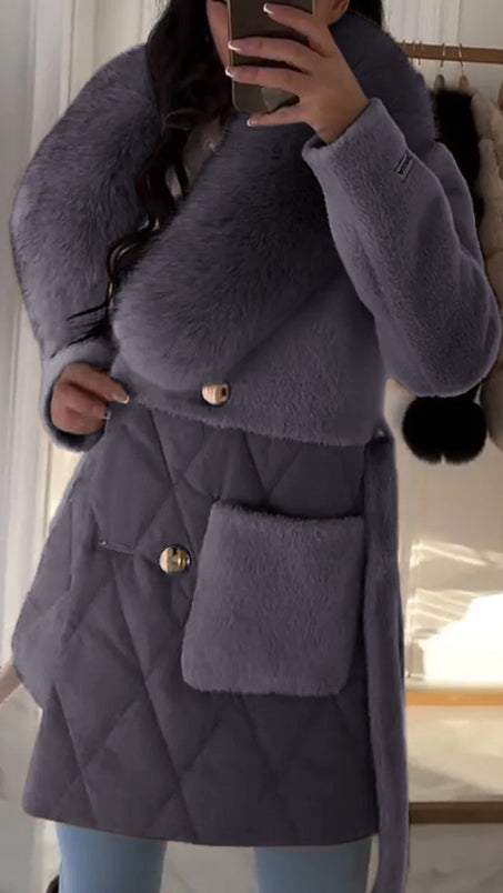 Manteau Femme Hiver avec Col en Fausse Fourrure