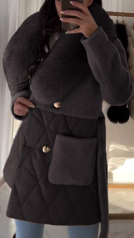 Manteau Femme Hiver avec Col en Fausse Fourrure