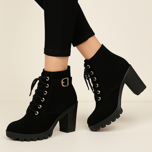 Bottines Femme Élégantes - Chaussures Martin Haut de Gamme avec Talon Bloc et Raccords Brillants - LuxeStyle