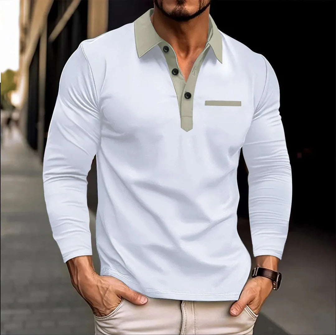 Polo Homme Manches Longues Grande Taille Élégant Pour Printemps