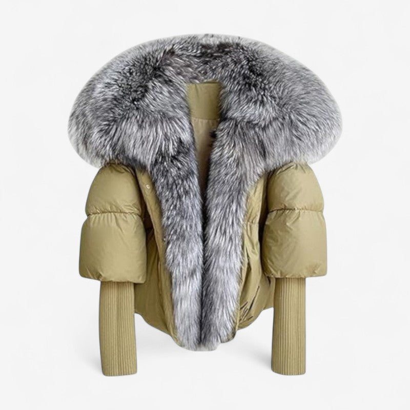 Parka Femme Élégante à Manches Longues avec Col en Fourrure Synthétique