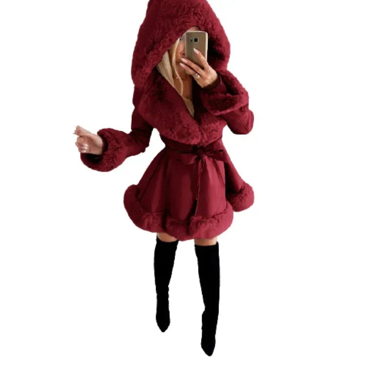 Manteau Femmes Hiver Long avec Capuche et Col Doublé
