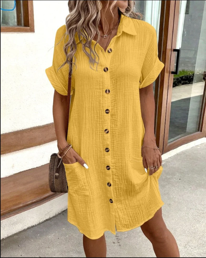 Robe Chemisier Féminine à Manches Courtes pour Femme Élégante