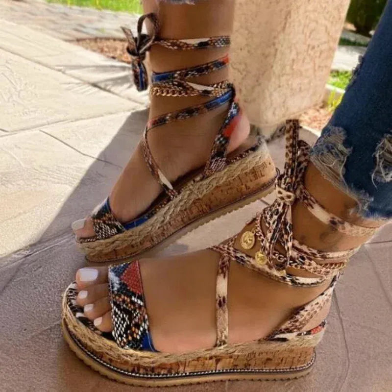 Sandales Élevées pour Femmes avec Lacets pour un Style Été Chic - LuxeStyle